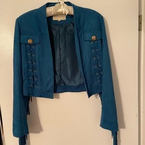 Faux suede fringe jacket